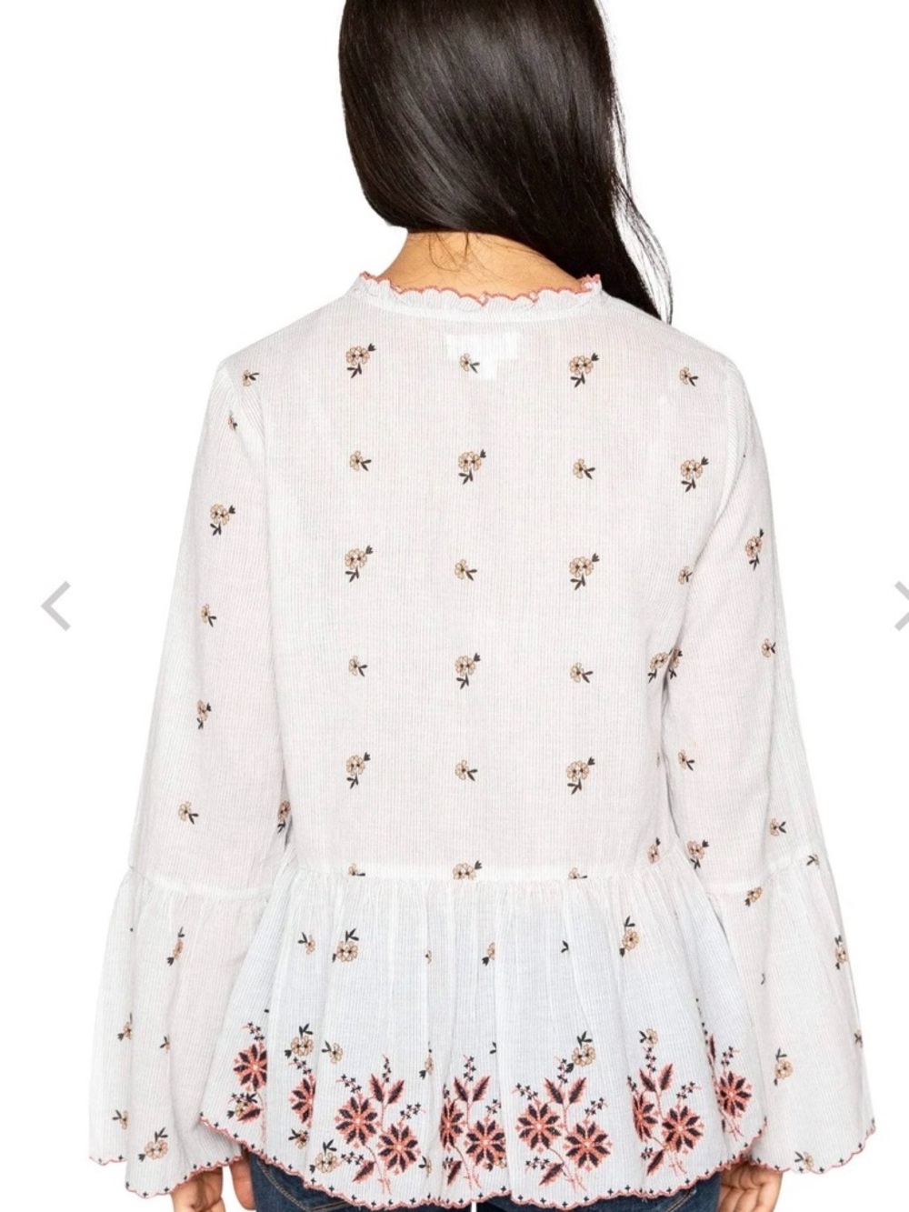 VELVET by Graham & Spencer White Floral Embroidered Peasant Boho Top Blouse - Picture 2 of 9
